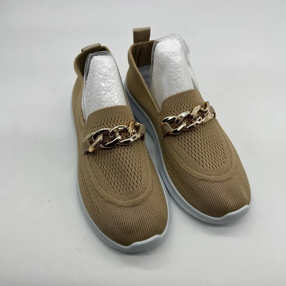 Sneakers Trendy Mesh Loafers Breathable Slip on Shoes Brown Size 6.5US / 37CN